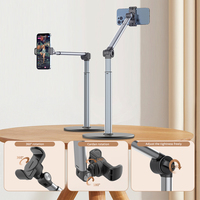 Support de sol pour tablette en alliage d'aluminium, réglable en hauteur, rotatif à 360°, support vidéo aérien, support de téléphone pour lit, bureau, diffusion en direct