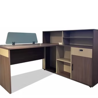 Comptoir de réception en bois de noyer avec panneau frontal haut et armoire latérale, comptoir de caisse de bureau moderne avec rangement