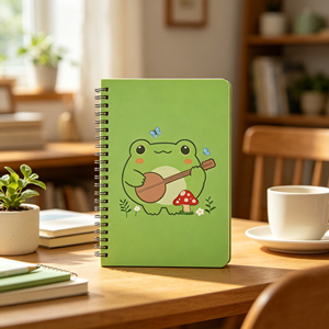 Cute Frog Playing Guitar Spiral <b>Notebook</b> Green Cover Printed Design A5 Size - Product Image 2