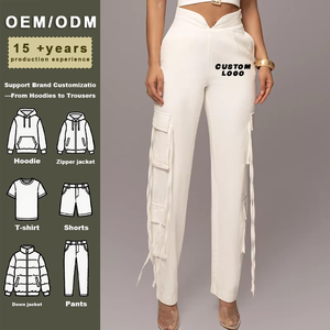 Abiti alla moda estivi Casual a <span class=keywords><strong>vita</strong></span> <span class=keywords><strong>alta</strong></span> da <span class=keywords><strong>donna</strong></span> con 6 tasche bianco da lavoro Casual <span class=keywords><strong>pantaloni</strong></span> in bianco - Product Image 1