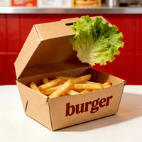 Emballage à emporter pour frites de barbecue en carton ondulé biodégradable, écologique, avec logo personnalisé en relief bronzé, conception gratuite