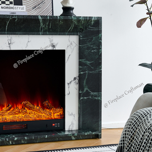 Cheminée électrique sculptée en marbre Calacatta vert foncé de haute qualité F-658, style victorien, avec finition imitation marbre - Product Image 5