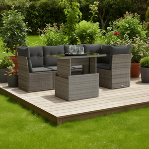 Gray Garden <b>Sofa</b> Set With Cushions UV Resistant PE <b>Rattan</b> Outdoor Furniture Contemporary Design Waterproof Garden Use - Product Image 2