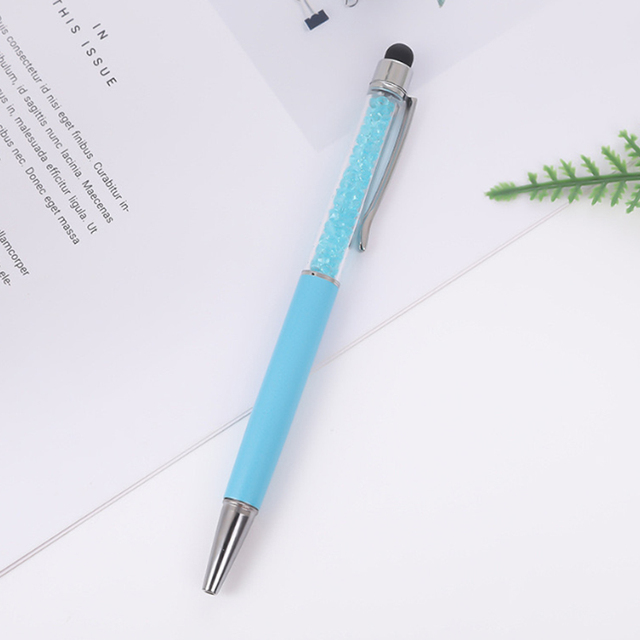 Wholesale Novelty Personalized Stylus Diamond Crystal Pen With Custom Logo Stone Inside Metal Twisted Touch Ball Point Ballpoint