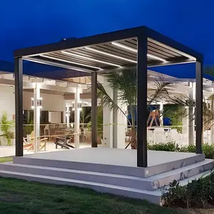 Suministro de fábrica Pérgola de jardín al aire libre de aluminio moderna Persiana motorizada Pérgola bioclimática de aluminio con luz LED