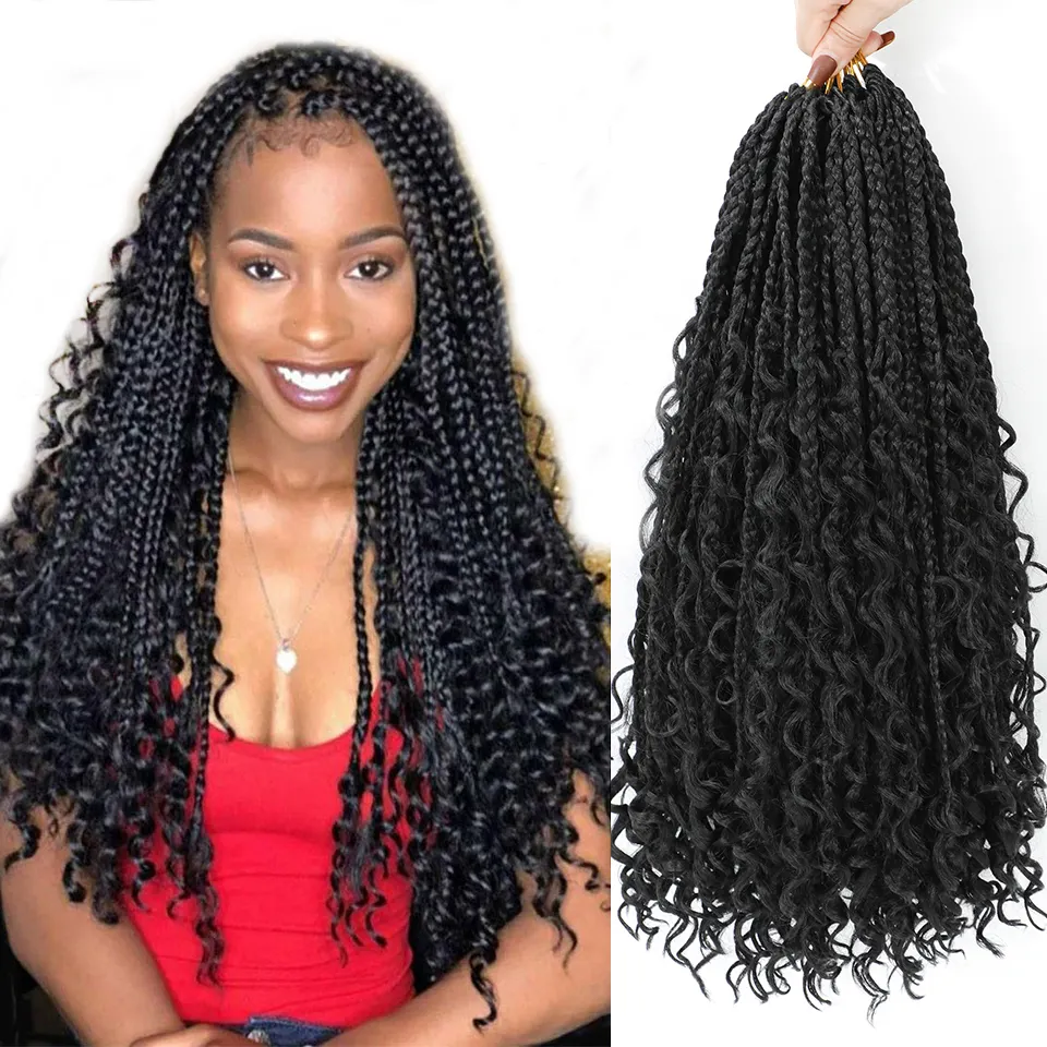 14-22 "सिंथेटिक बॉक्स Braids नदी locs Crochet Braids लंबी बोहेमियन ब्रेडिंग बाल एक्सटेंशन Ombre देवी Locs Crochet बाल