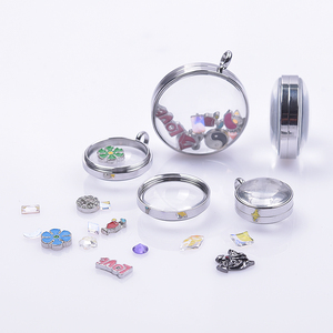 Pendentif médaillon en acier inoxydable, verre convexe rond, <span class=keywords><strong>photo</strong></span> flottante DIY pour la fabrication de bijoux, collier, porte-clés, cadeau - Product Image 4