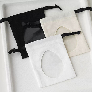 New Arrivals Transparent Cotton <b>Drawstring</b> Bag with Clear Pvc Window Jewelry Storage Canvas Pouch Dust Bag for Earrings Rings - Product Image 3