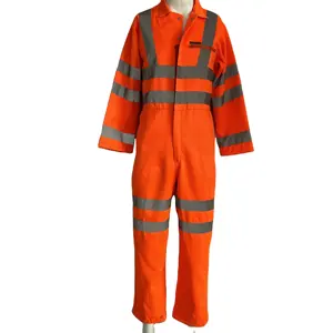 Hi Vis Orange Workwear Coverall Zipper Front FR Clothing Custom Flame Retardant Reflective Safety Clothing With Reflector