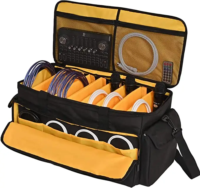 Large Capacity Travel DJ Gig Bag DJ Cable File Bag with Detachable Dividers