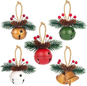 Campanas de Navidad de Metal Rojas, Adornos para Árbol de Navidad, Decoración Colgante para Árbol de Navidad y Corona con Decoración de Piñas - Product Image 1