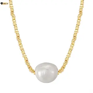 RINNTIN-collar de perlas de agua dulce de Plata de Ley 925, chapadas en oro de 14K collar de perlas, joyería Original GPN36 - Product Image 1