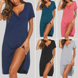 Chemises de nuit <span class=keywords><strong>sexy</strong></span> pour femmes, chemises de nuit boutonnées à manches courtes, chemises de nuit à col en V, pyjama pour la maison - Product Image 2