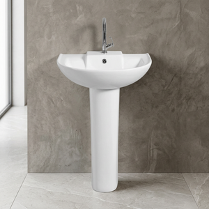 Lavabo rond en céramique pour enfants avec pied de support complet et drain intégré – Évier de salle de bain moderne - Product Image 6