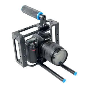 叶兰古C1 DSLR黑色铝DSLR相机笼，带15毫米杆钻机，适用于尼康宾得佳能5D马克二世7D 60D