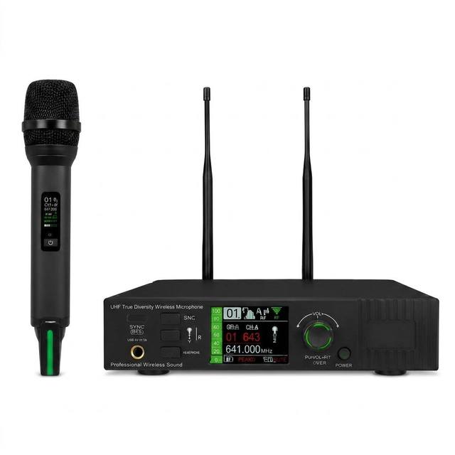 Professional UHF Wireless Microphone System 640-690MHz Long Range Stage Karaoke Conference Microphone with OLED Display