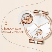 Montre de luxe pour femme en acier inoxydable à quartz, cadran en verre, mouvement à aiguilles, design phase de lune