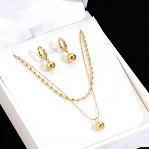 Juego de Joyería de Acero Inoxidable 304 con Baño de Oro de 18K, Estilo Simple con Cuentas de Acero para Mujer, para Uso Diario, Accesorio de Moda Moderno - Product Image 2