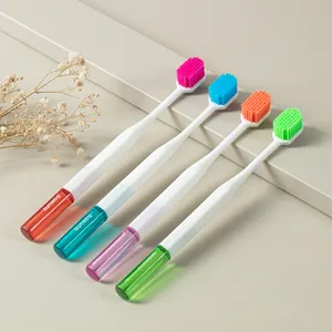 Оптовая продажа, портативная 2 упаковки, разноцветная широкая зубная щетка со средней щетиной