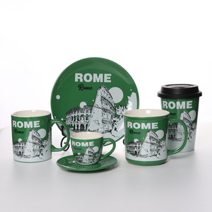 Ensemble de tasses en céramique Rome avec motif Colisée, tasses à café, soucoupes et assiette, souvenir de voyage, cadeau - Product Image 1