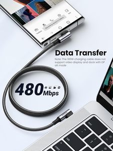 Câble USB Type C vers Type C <span class=keywords><strong>UGREEN</strong></span> 90 degrés PD 100W, chargeur rapide à angle droit, câbles de données pour <span class=keywords><strong>Apple</strong></span> Macbook Samsung Huawei - Product Image 4