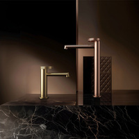 Robinet de salle de bain moderne en laiton, mitigeur sur comptoir, avec cartouche céramique et poignée circulaire unique, idéal pour la maison, l'hôtel et les halls.