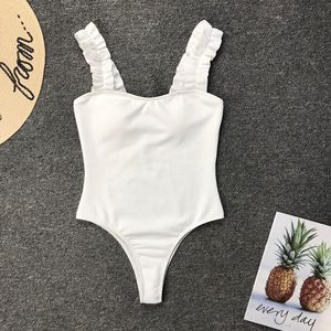 Vente en gros de monokini à volants de couleur unie à bandoulière 2025 - Product Image 1