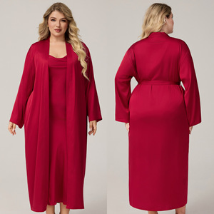 Conjunto de Camisón Corto de Satén con Cuello Halter y Bata para Mujer, Talla Grande, Sexy, Cómodo, Transpirable, Cintura Elástica, Ropa de Dormir, Ropa de Estar en Casa - Product Image 4