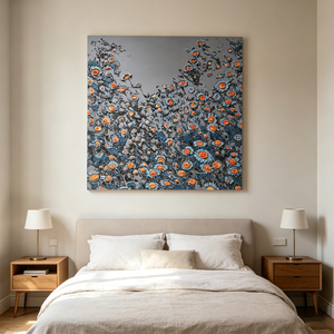 Cuadro al Óleo Pintado a Mano de Gran Tamaño con Motivo Floral de Atardecer, Arte Texturizado Hecho a Mano para Decoración de Interiores - Product Image 2