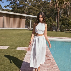 Vestido de Verano Blanco sin Mangas con Cintura Alta y Corte Personalizado para Mujer - Product Image 3