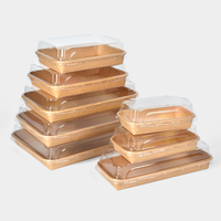 Boîte d'emballage alimentaire jetable pour pâtisserie, dessert, tiramisu, gâteau, sushi à emporter, traiteur, boîte en papier kraft avec plastique transparent