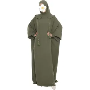 Robe de prière musulmane Abaya, robe Abaya à capuche unie en une seule pièce <span class=keywords><strong>pour</strong></span> femmes, robe longue maxi islamique, Jilbab Dubaï OEM/Personnalisé - Product Image 3