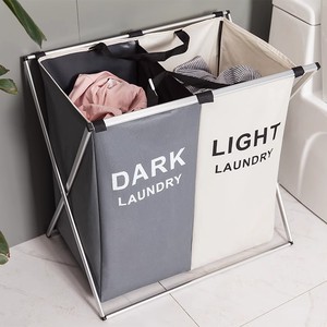 Cesta plegable para la <span class=keywords><strong>ropa</strong></span> <span class=keywords><strong>sucia</strong></span> en forma de X, organizador de 3 rejillas, bolsa de almacenamiento de tela impermeable con estante - Product Image 1