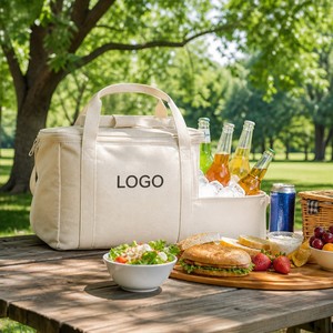 Grand sac isotherme en toile pour pique-nique avec fermeture éclair 18x12x10 pouces, logo personnalisé - Product Image 3