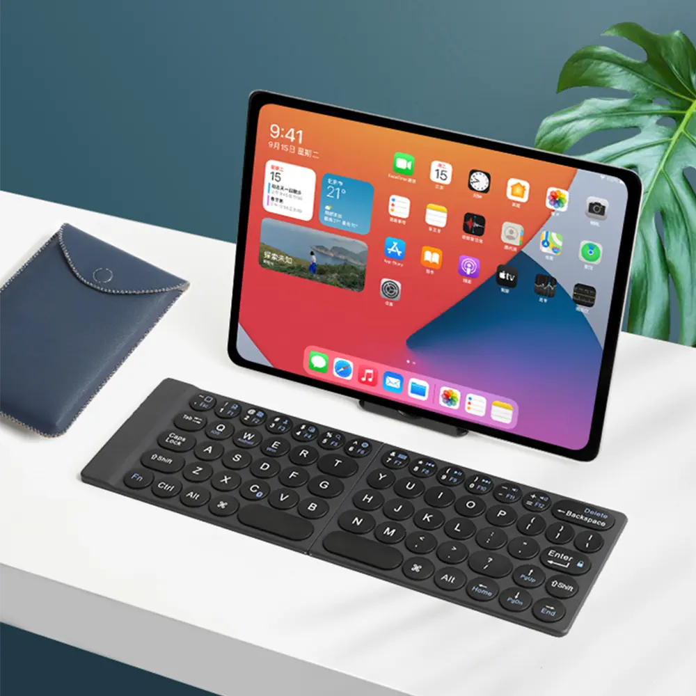 Black Thin keyboard with PU bag wireless keyboard Foldable Portable Mobile Phone Tablet Keyboard