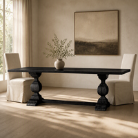 Table à manger de luxe en bois massif, table rectangulaire moderne en chêne noir avec pieds tournés sculptés pour ensemble de mobilier d'hôtel ou de villa