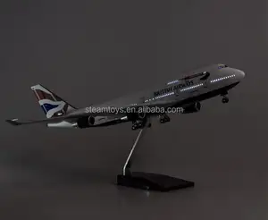 LED British Airlines mainan pesawat Model 747 Model pesawat Resin ukuran besar 47CM dengan roda pendaratan untuk bisnis dan ulang tahun