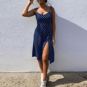 Robes Sundress Summer Women Causal Polka Dot Sleeveless High Pleated elastic waist V-Neck Beach Dress Vestidos De Verano - Product Image 2