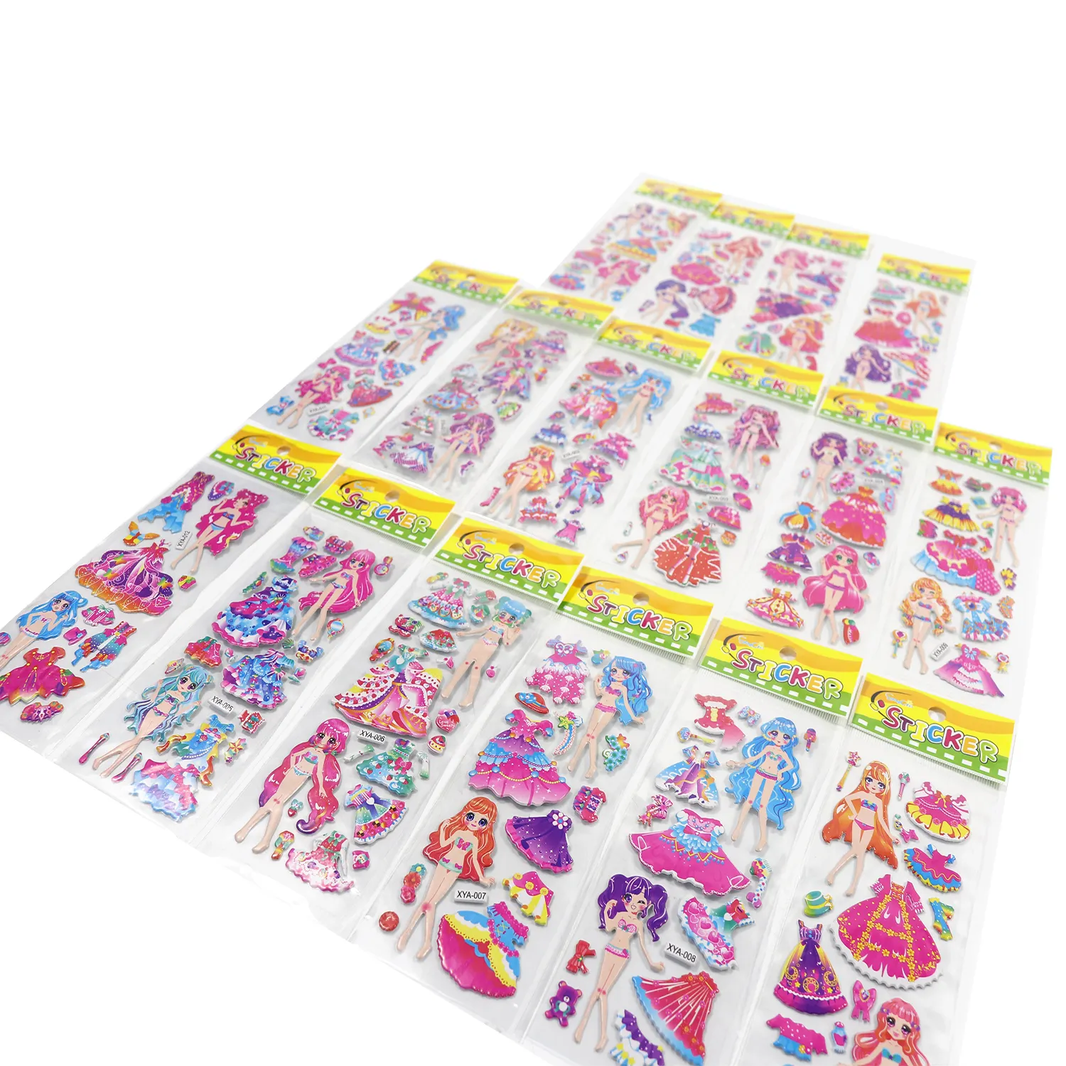 Adesivi gonfi 3d di alta qualità Princess Dress Up Cartoon Girl Stickers decalcomanie impermeabili 3d Sticker Anime