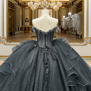 Abito da donna in <span class=keywords><strong>pizzo</strong></span> con perline a fiori 3D con fiori di cristallo Losangeles abito da ballo <span class=keywords><strong>nero</strong></span> di Design reale bohémien per donna - Product Image 4