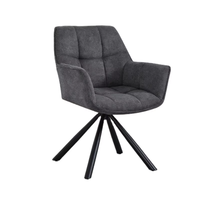 Fauteuil pivotant de style moderne avec revêtement en velours vieilli, dossier matelassé, pieds en métal noir pour la maison, l'hôtel, le café, la décoration