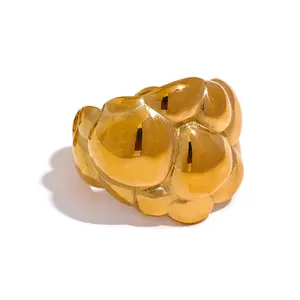 JINYOU Stilvolle einzigartige Edelstahl kreative Blase Frauen Ring wasserdicht 18K PVD Textur Charme Modeschmuck Anillo