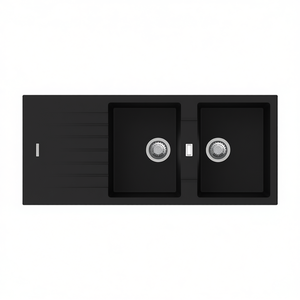 Fregadero de cocina doble empotrado de material sintético, 127 cm, blanco - Product Image 3