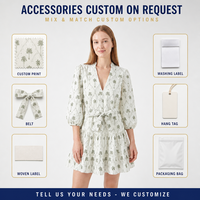 Robe midi personnalisée pour femme, imprimé palmiers, col en V, manches bouffantes, ceinture à nouer, vente en gros, impression personnalisée, usine OEM ODM
