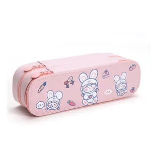 fashion cute girl primary school student stationery collection bag pu leather double layer pencil bag