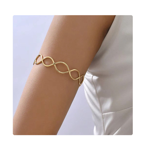 Minimalist Hollow Metal <b>Infinity</b> Symbol Arm Cuff: Unique Twisted Geometric Punk Adjustable Open <b>Bracelet</b> and Body Chain - Product Image 2