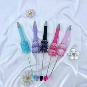 Groothandel Rozenbloem Vlinder Plastic Beadable <span class=keywords><strong>Pen</strong></span> Vult Zwarte Inkt Gladde Schrijfpen Glitter Kralen Plastic Beadable Pennen - Product Image 3