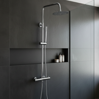 Ensemble de robinetterie de douche thermostatique chromé à poignée unique avec jet de pluie et barre coulissante, en laiton avec cartouche céramique, fixation murale pour salle de bain