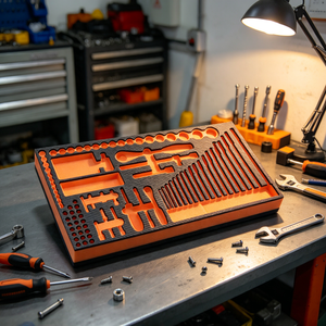 Inserts en mousse EVA avec revêtement en fibre de carbone, usinés CNC pour l'emballage de précision des outils, à cellules fermées, étanches et résistants aux produits chimiques - Product Image 1
