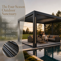 Pergola moderne en aluminium avec toit à lames orientables, réglable manuellement, écologique et durable pour terrasse de restaurant, pavillon, balcon toutes saisons